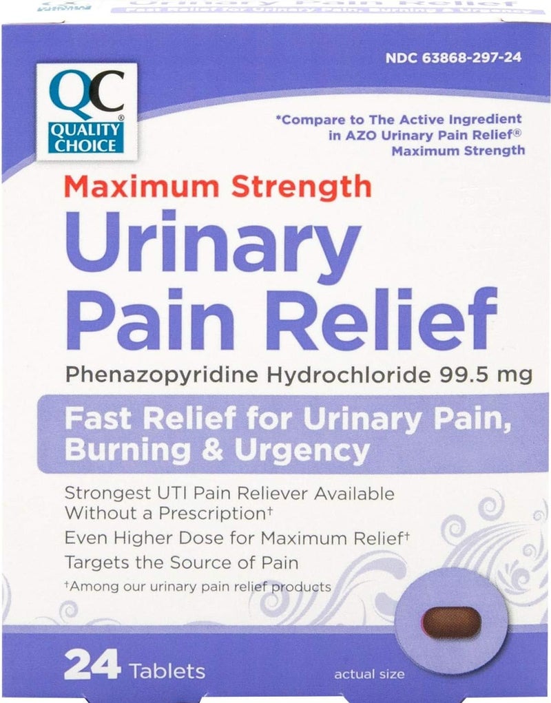 Quality Choice Max Strength Urinary Pain Relief, Maximum Strength Fast Relief of UTI Pain, Burning, and Feeling of Urgency to Pee, 24 Count Package of Tablets
