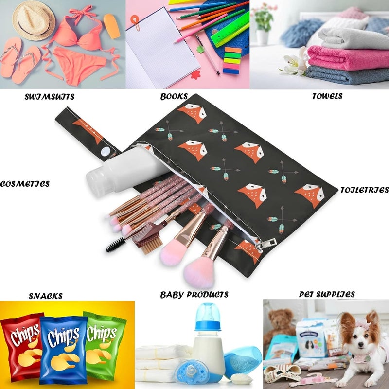 visesunny Foxes and Arrow Animal 2Pcs Wet Bag with Zippered Pockets Washable Reusable Roomy Diaper Bag for TravelBeachDaycareStrollerDiapersDirty Gym ClothesWet SwimsuitsToiletries - Image 4