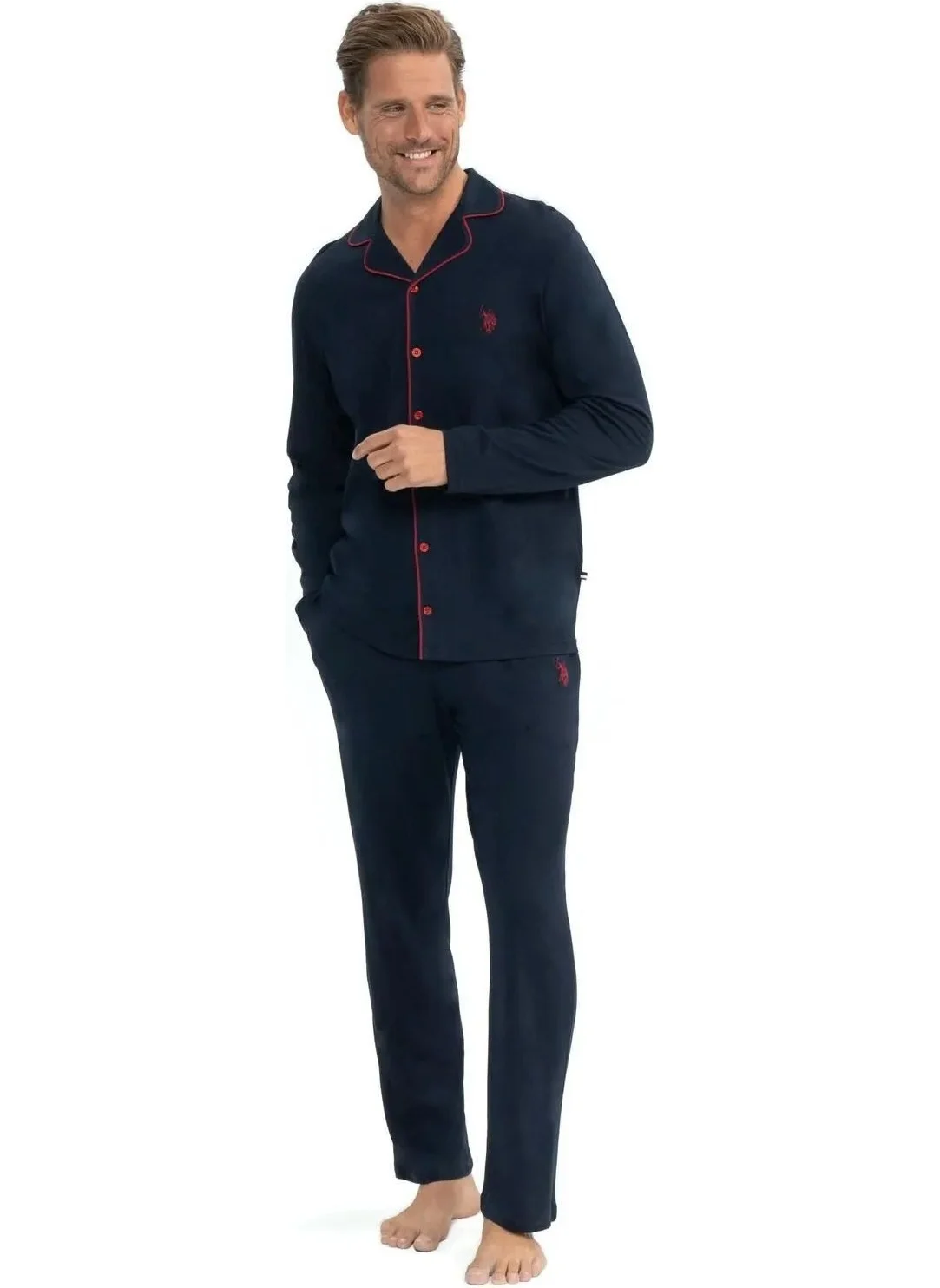 U.S. Polo Assn. 12039 Men's Navy Blue Long Sleeve Button Front Shirt Pajama Set