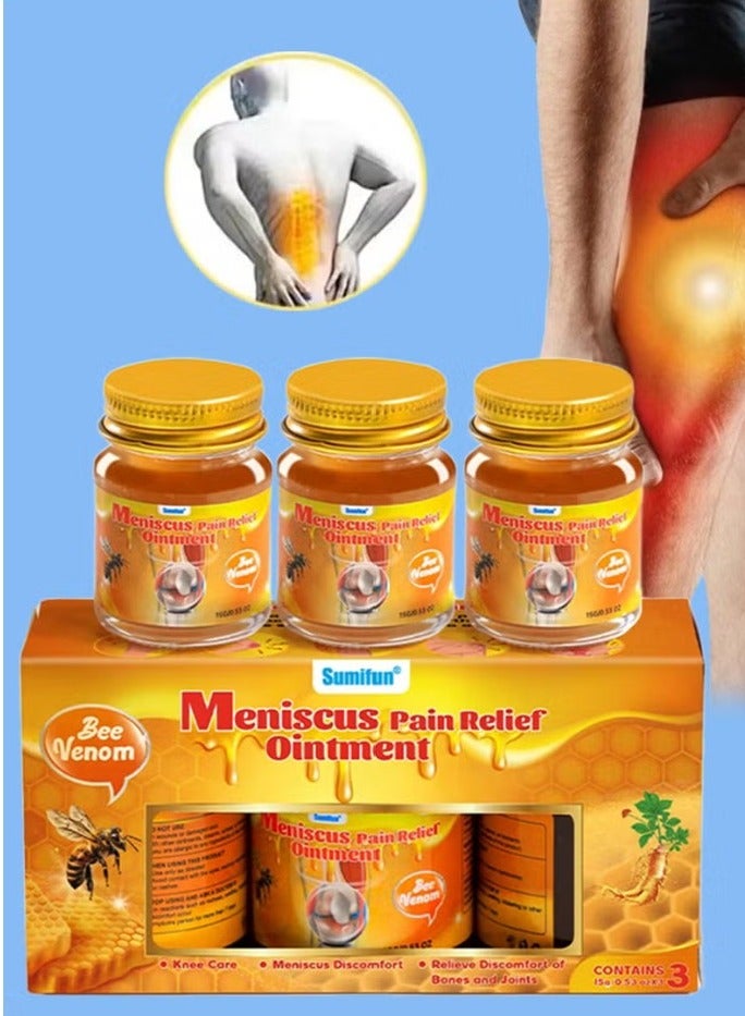 Sumifun مرهم تخفيف آلام الغضروف 3 قطع كريم تخفيف آلام المفاصل عناية بالركبة بلسم سم النحل لعلاج المفاصل جل كريم تخفيف آلام سم النحل 3x15 جرام - Image 1