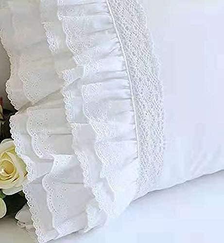 Meaning4 2-Pack White Pillow Shams Shabby Chic Pillowcases with Lace Ruffles Vintage Pillow Covers Cotton Queen Size 20"X30" Luxury Elegant - Image 3