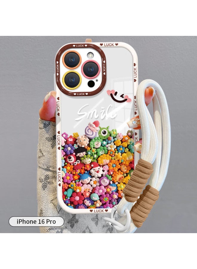 Inkaida Yingkaida Iphone 16 Pro Case, Full Camera Protection, Shockproof, Skin-friendly, For Men And Women, Protective Cover With Puff Case, Colorful Figurines + Lanyard - Image 1