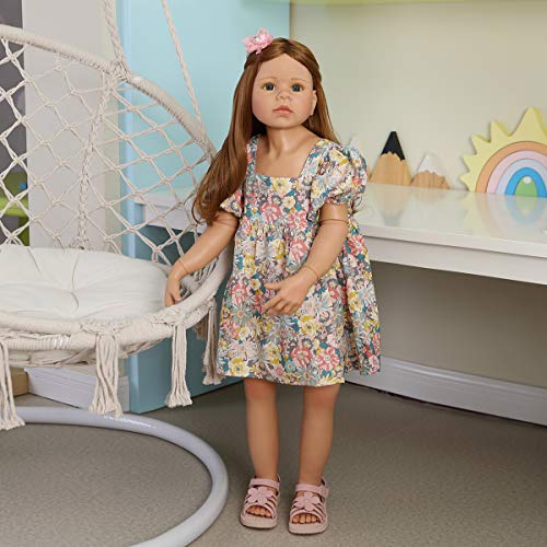 Saskai reborn Realistic Huge Standing Reborn Child Dolls Vinyl Full Body 39 inch Long Hair Blue Eyes Lifelike Model Ball Jointed Doll Big Size Child Mannequin - Image 1