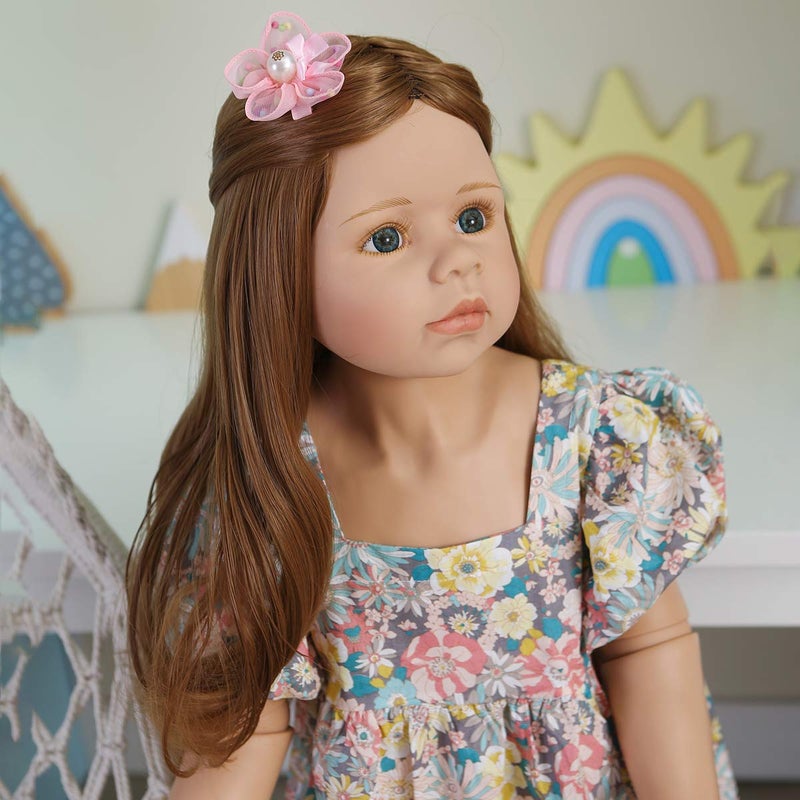 Saskai reborn Realistic Huge Standing Reborn Child Dolls Vinyl Full Body 39 inch Long Hair Blue Eyes Lifelike Model Ball Jointed Doll Big Size Child Mannequin - Image 3