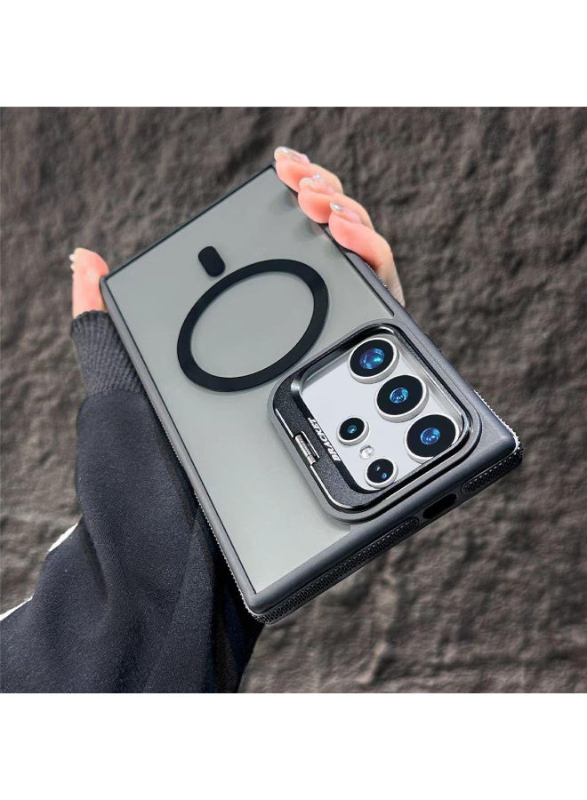 Magnetic Case Compatible with Samsung S24 Ultra with Lens Stand, Compatible with Wireless Charging Cover, Anti-Fingerprint TPU Bumper Slim Shockproof Protective Case (Black) - Image 1