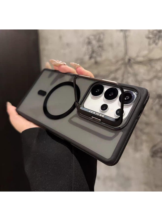 Magnetic Case Compatible with Samsung S24 Ultra with Lens Stand, Compatible with Wireless Charging Cover, Anti-Fingerprint TPU Bumper Slim Shockproof Protective Case (Black) - Image 2