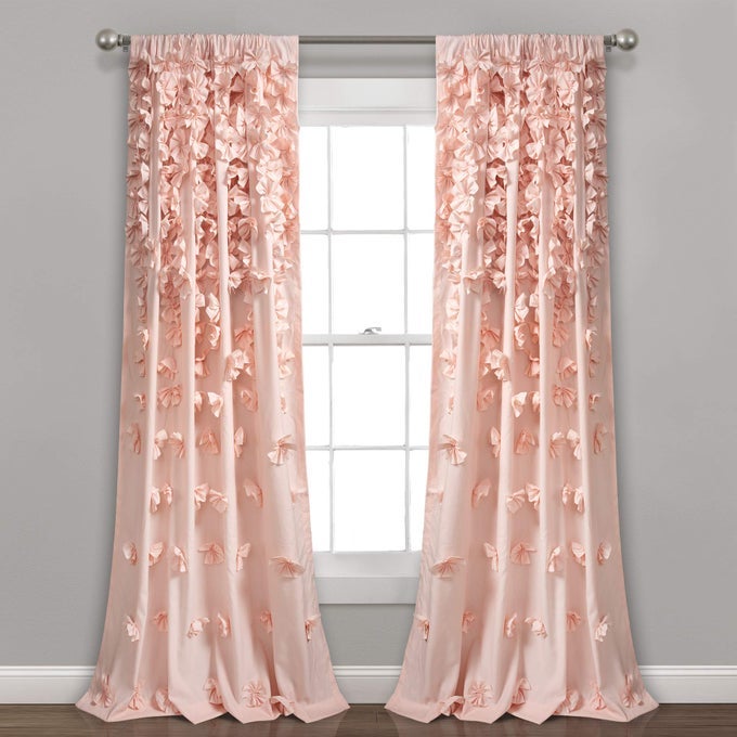 RILEY WINDOW CURTAIN SEMISHEER RUFFLED TEXTURED BOW WINDOW PANEL FOR LIVING DINING ROOM BEDROOM SINGLE 54W X 95L BLUSH