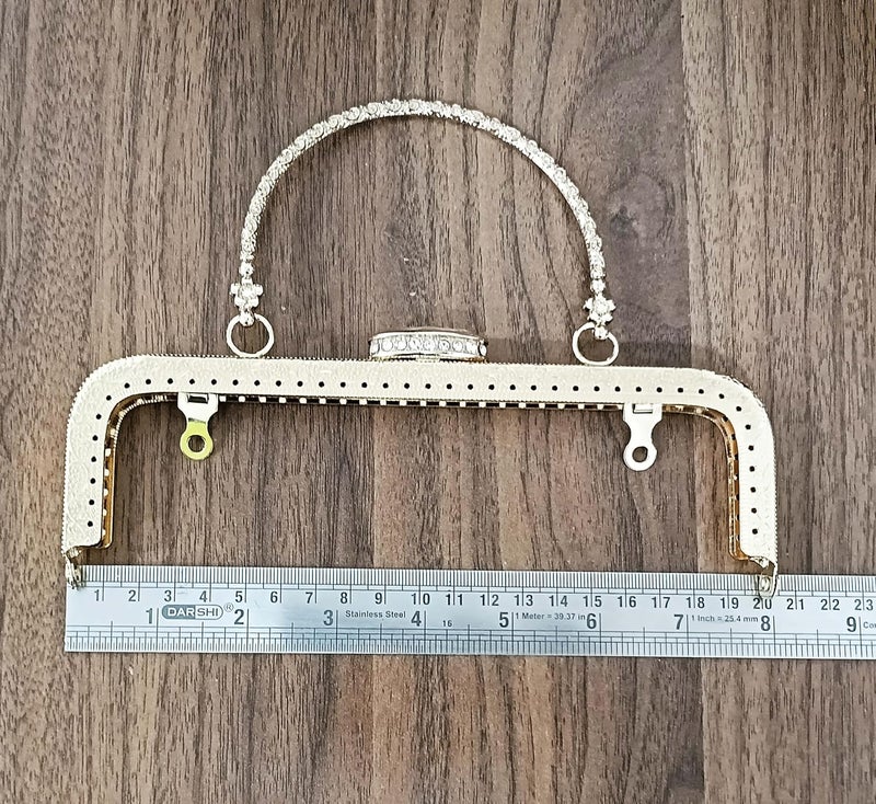 Tia Purse Frame Handle with Embossing Beads Kiss Metal Clasp for DIY Purse Bag Fashion Clutch Bags Accessories 1 Golden Frame Handle and Crystal Button1Pcs - Image 4