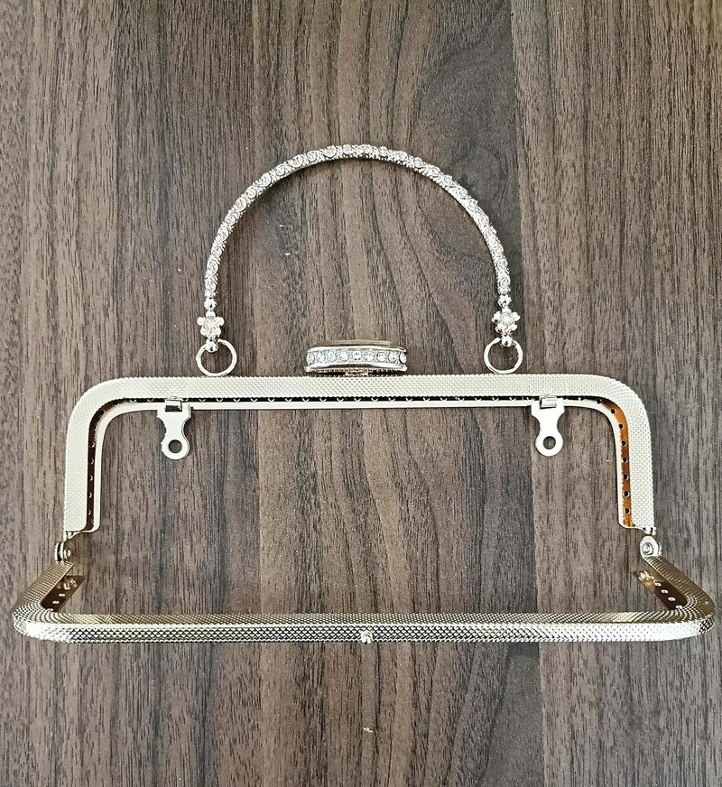 Tia Purse Frame Handle with Embossing Beads Kiss Metal Clasp for DIY Purse Bag Fashion Clutch Bags Accessories 1 Golden Frame Handle and Crystal Button1Pcs - Image 3