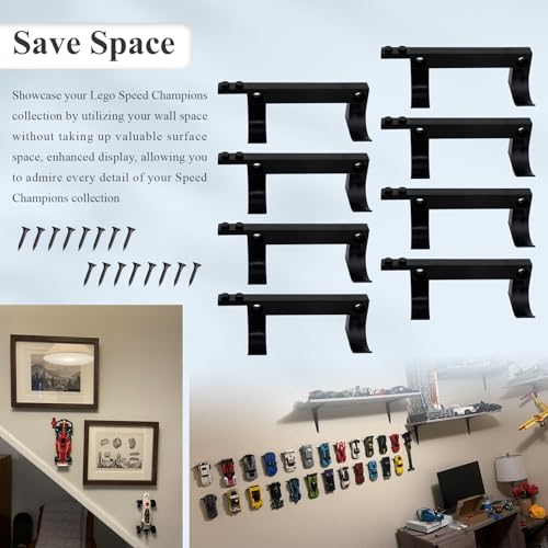 WFCYX 15 Pcs Wall Mount Fit for Any Lego Speed Champions Sets, Wall Bracket for Lego Speed of Champions Brick Cars with a Base for The Pilot/Figure, Display Collectible Cars by Wheels on Wall, Black - Image 4