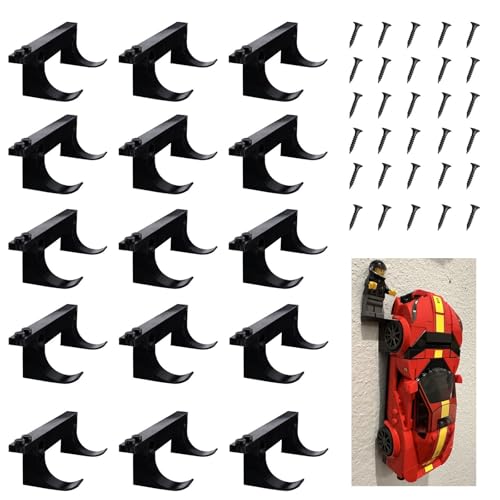 WFCYX 15 Pcs Wall Mount Fit for Any Lego Speed Champions Sets, Wall Bracket for Lego Speed of Champions Brick Cars with a Base for The Pilot/Figure, Display Collectible Cars by Wheels on Wall, Black - Image 1