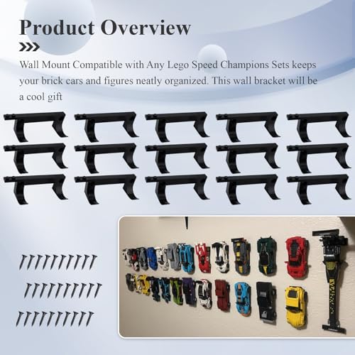 WFCYX 15 Pcs Wall Mount Fit for Any Lego Speed Champions Sets, Wall Bracket for Lego Speed of Champions Brick Cars with a Base for The Pilot/Figure, Display Collectible Cars by Wheels on Wall, Black - Image 2