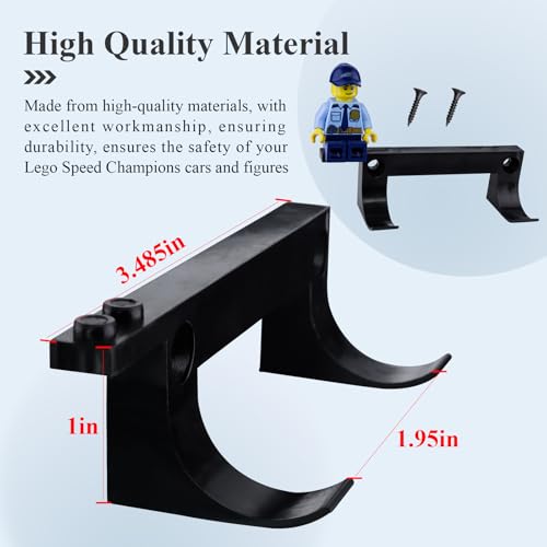WFCYX 15 Pcs Wall Mount Fit for Any Lego Speed Champions Sets, Wall Bracket for Lego Speed of Champions Brick Cars with a Base for The Pilot/Figure, Display Collectible Cars by Wheels on Wall, Black - Image 5