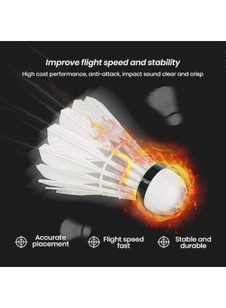 12-Pack Badminton Shuttlecocks, White, Premium Goose Feathers, Cork Ball Head, Durable competition-grade, Stable Flight，Speed 77 - view 4
