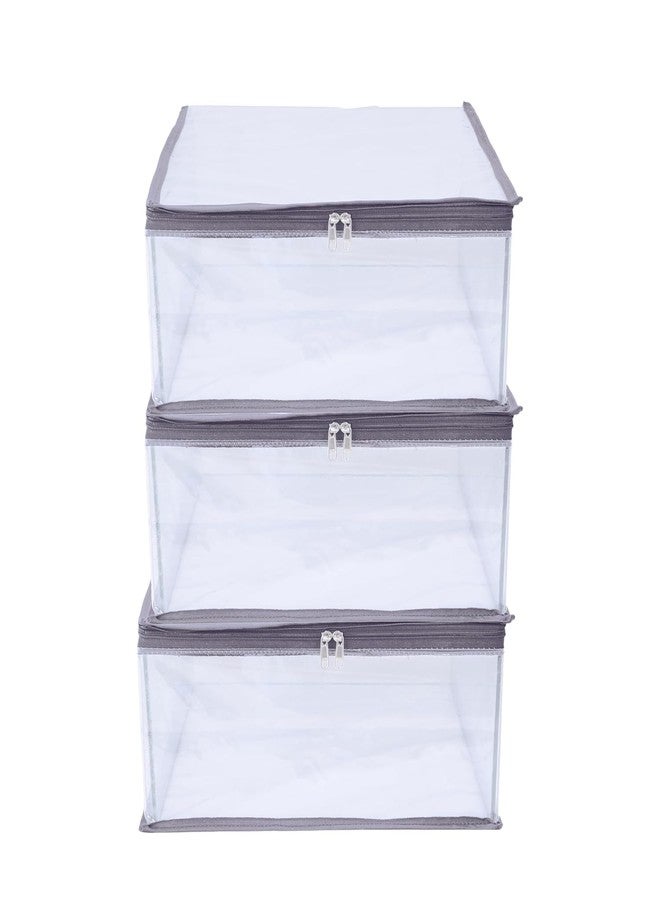 ABBASI Saree Cover Storage Bag Big for Clothes with Zip Organizer for Wardrobe, transparent Large Design Boxes (Grey, Pack of 3) - Image 1