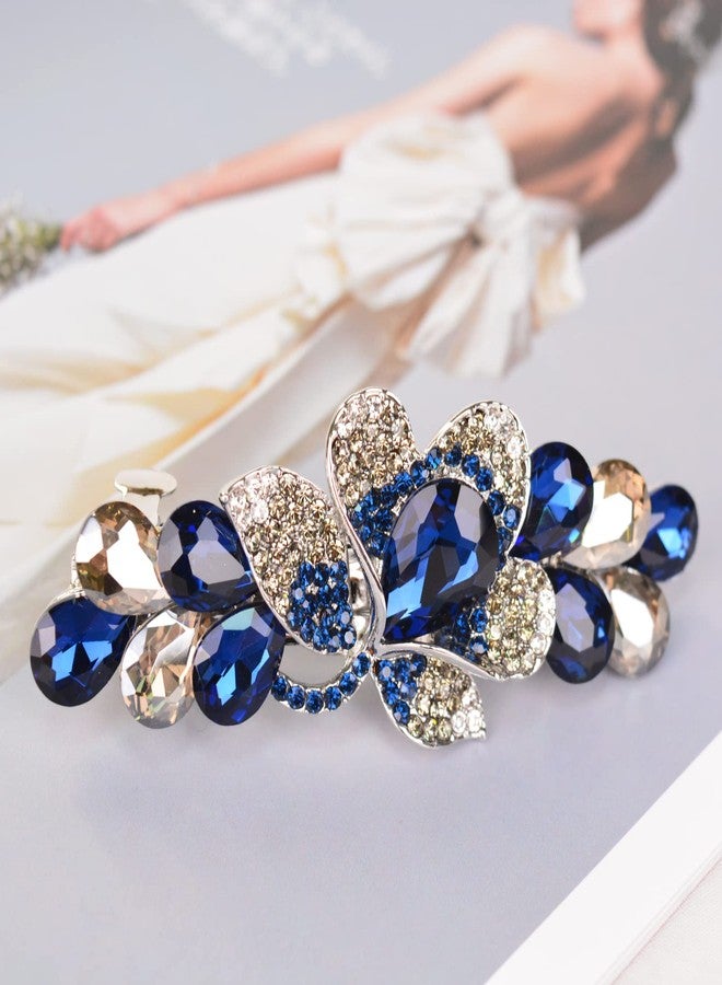 Sankuwen Flower Luxury Jewelry Design Hairpin Rhinestone Hair Barrette Clip(Style C,Deep Blue) - Image 4