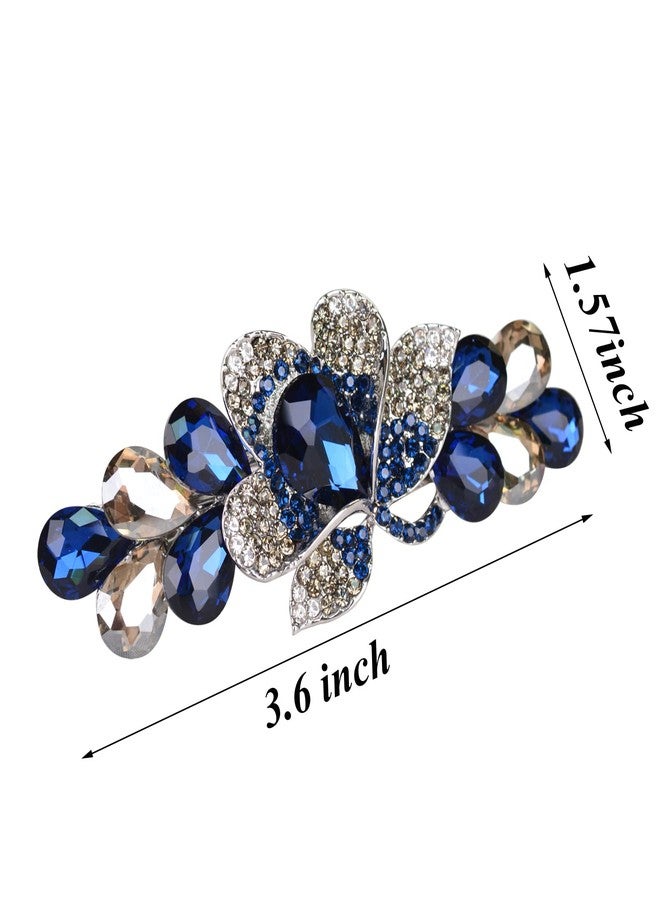 Sankuwen Flower Luxury Jewelry Design Hairpin Rhinestone Hair Barrette Clip(Style C,Deep Blue) - Image 3