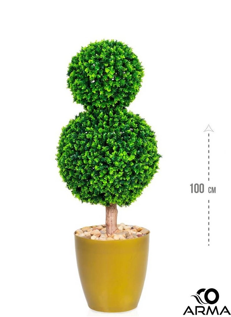 co arma Natural texture double ball tree artificial tree suitable for living room, bedroom, balcony and office corners 100cm  - Image 1