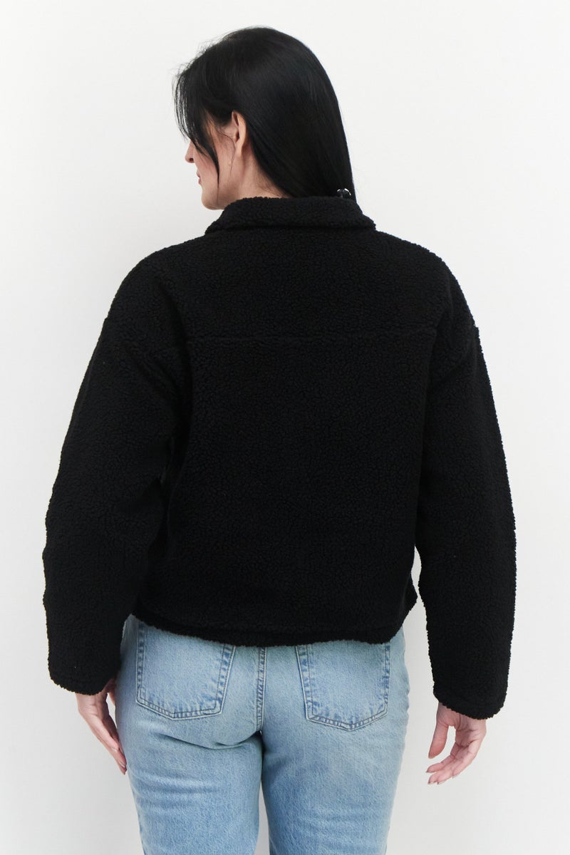 Lyle & Scott Women Brand Logo Sherpa Jacket, Black - Image 3