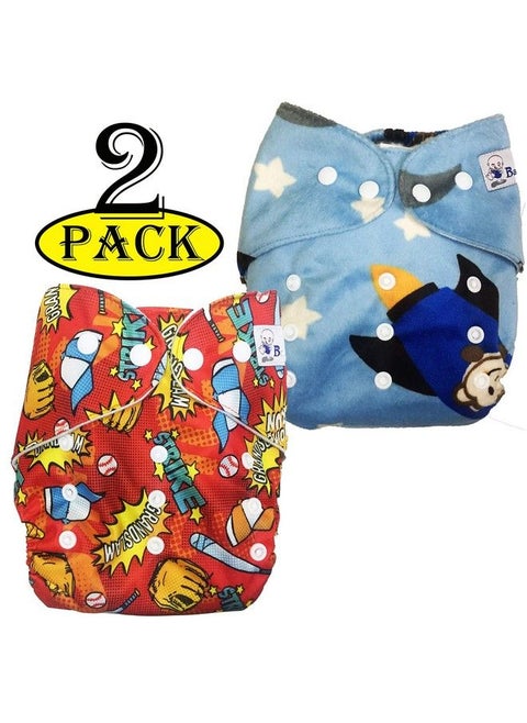 (Set Of 2) Reusable Cloth Diaper Premium Adjustable Size Waterproof Washable Pocket Cloth Diaper Nappie