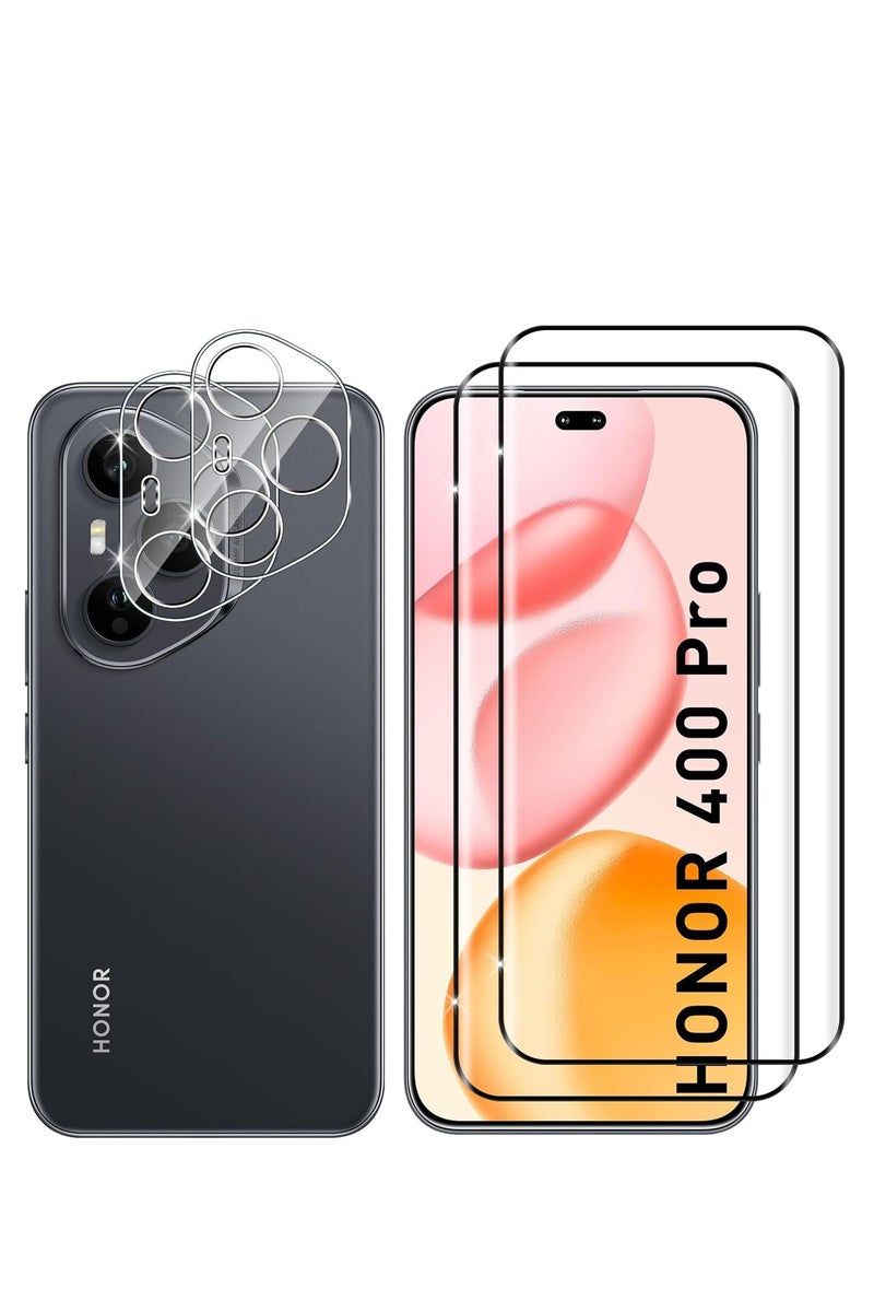 2+2 Pack Screen Protector for Honor 400 Pro, with Camera Lens Protector 9H Hardness Tempered Glass Bubble Free Anti-Scratch Anti-Fingerprint - Image 1