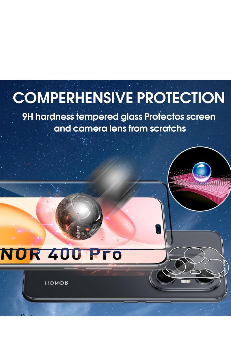2+2 Pack Screen Protector for Honor 400 Pro, with Camera Lens Protector 9H Hardness Tempered Glass Bubble Free Anti-Scratch Anti-Fingerprint - Image 2