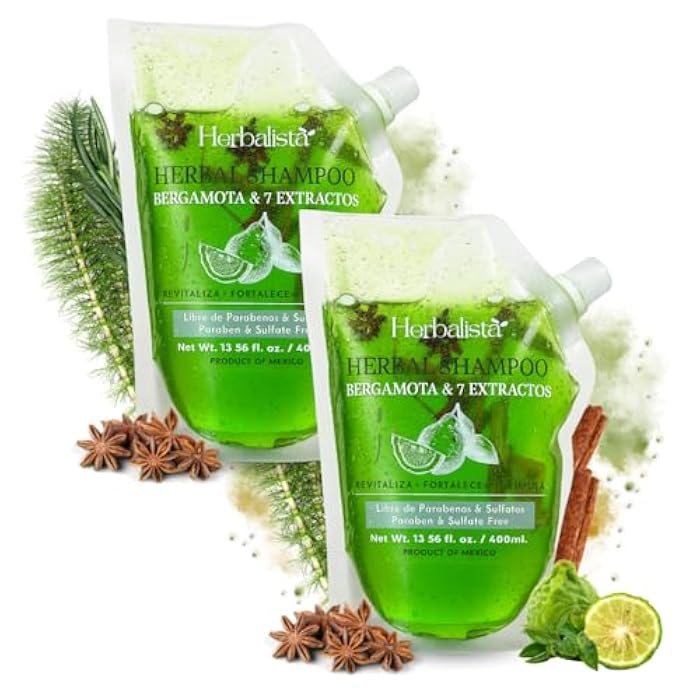 HERBALISTA Viral Bergamot Herbal Shampoo Pouch 400ml (13.5 fl oz) – Shampoo de Bergamota With 7 Extracts: Rosemary, Ginger, Anise, Green Tea, Horsetail & Cinnamon. - Image 4