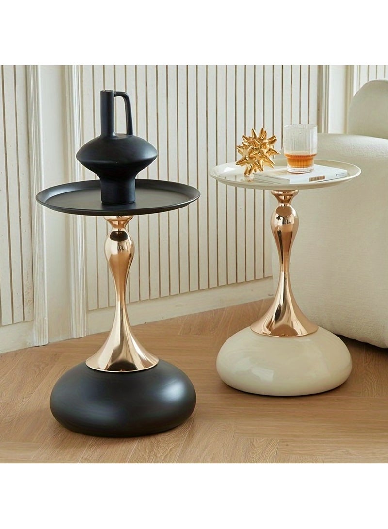 عربست طاولة جانبية معدنية 40 * 40 * 40 * 55 سم، طاولة جانبية مستديرة سوداء مصممة بشكل أنيق مع قاعدة معدنية قائمة بذاتها، مناسبة لغرفة المعيشة وغرفة النوم طاولة قهوة - Image 2