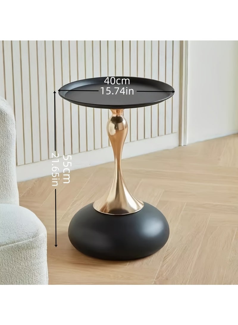 عربست طاولة جانبية معدنية 40 * 40 * 40 * 55 سم، طاولة جانبية مستديرة سوداء مصممة بشكل أنيق مع قاعدة معدنية قائمة بذاتها، مناسبة لغرفة المعيشة وغرفة النوم طاولة قهوة - Image 4