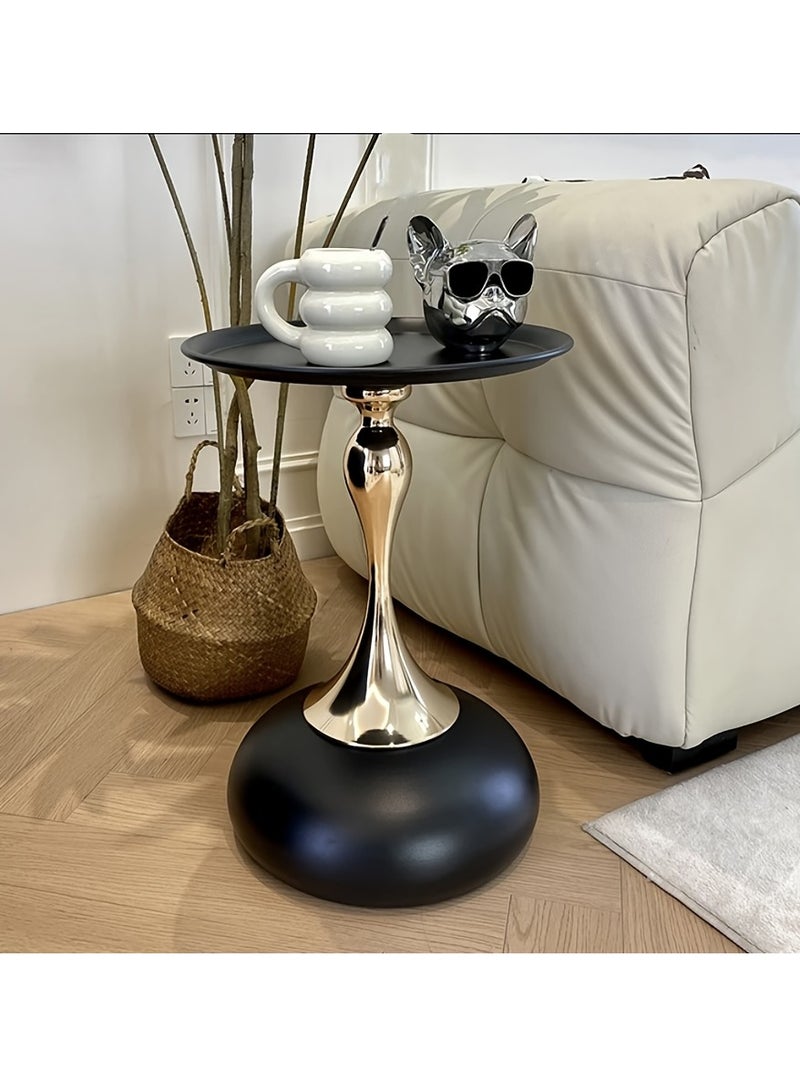 عربست طاولة جانبية معدنية 40 * 40 * 40 * 55 سم، طاولة جانبية مستديرة سوداء مصممة بشكل أنيق مع قاعدة معدنية قائمة بذاتها، مناسبة لغرفة المعيشة وغرفة النوم طاولة قهوة - Image 5