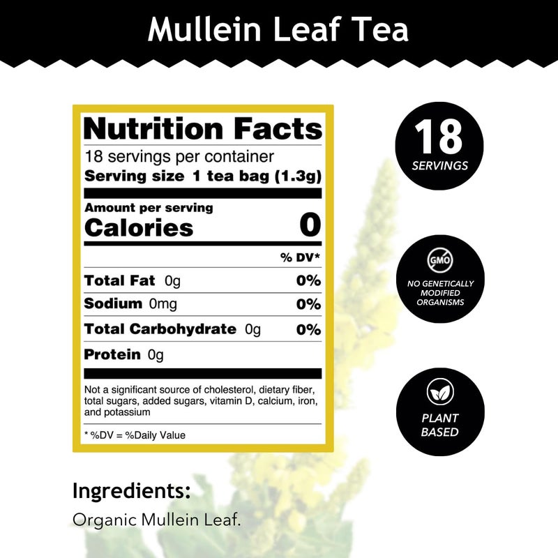 Buddha Teas - Mullein Leaf - Organic Herbal Tea - For Health & Wellbeing - With Antioxidants, Minerals & Vitamin C - Caffeine Free - 100% Kosher & Non-GMO - 18 Tea Bags (Pack of 1) - Image 3