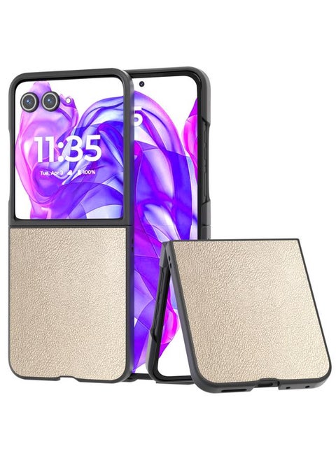 For Motorola Razr 50 Ultra PU Leather Black Frame Full Coverage Phone Case(Gold)