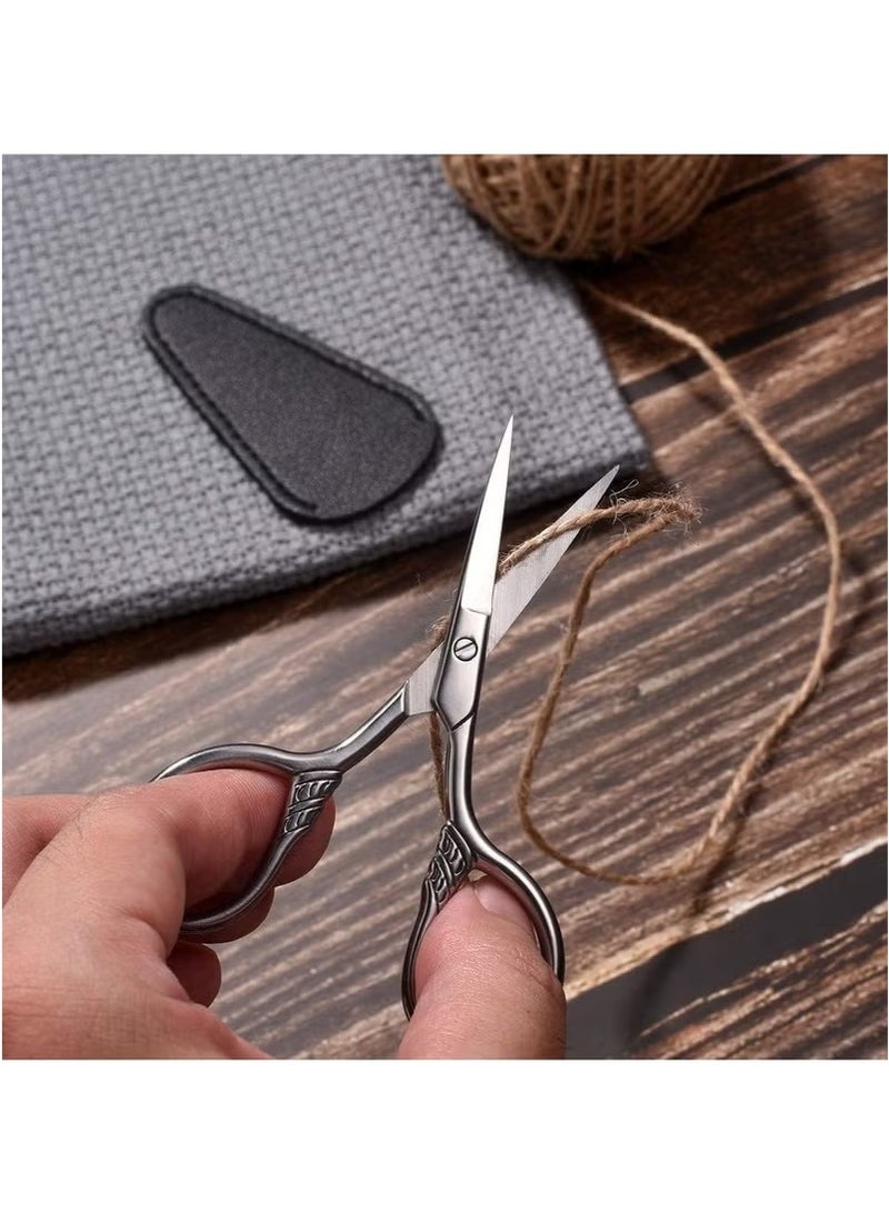 Small Precision Scissors 3.5inch Stainless Steel Multi Purpose Vintage Beauty Grooming Kit for Facial Hair Eyebrow Eyelash Beard Moustache with PU Sheath - Image 3