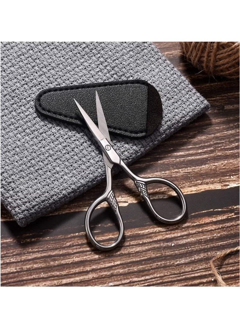 Small Precision Scissors 3.5inch Stainless Steel Multi Purpose Vintage Beauty Grooming Kit for Facial Hair Eyebrow Eyelash Beard Moustache with PU Sheath - Image 5