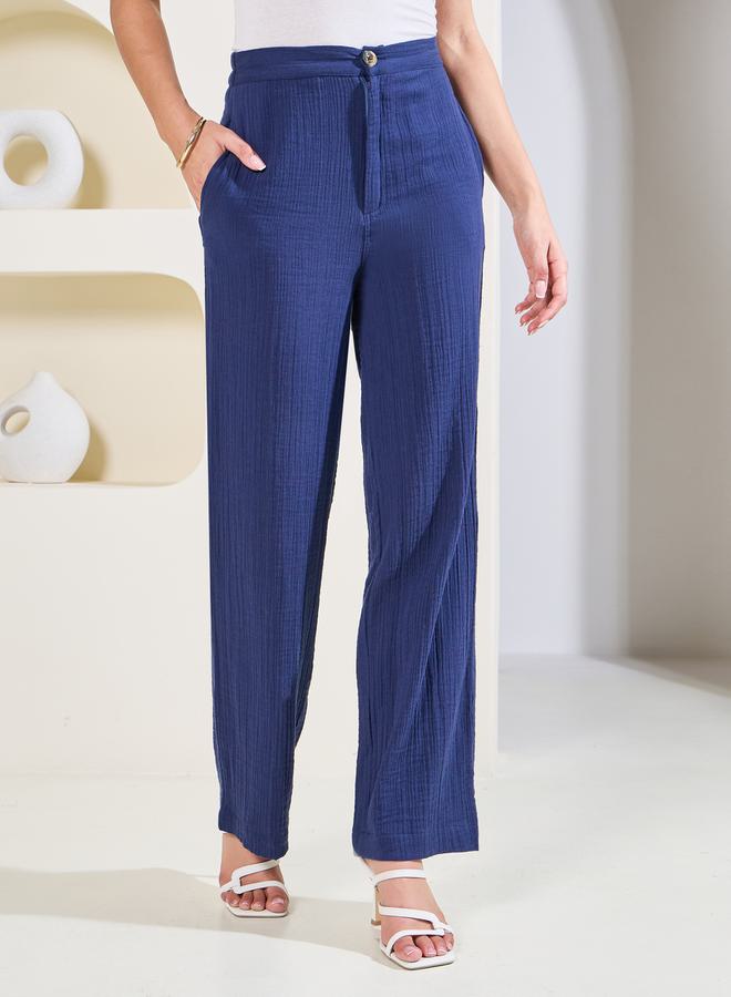 Styli Crinkle Elasticated Full Length Pant with Pocket Detail  - Image 1