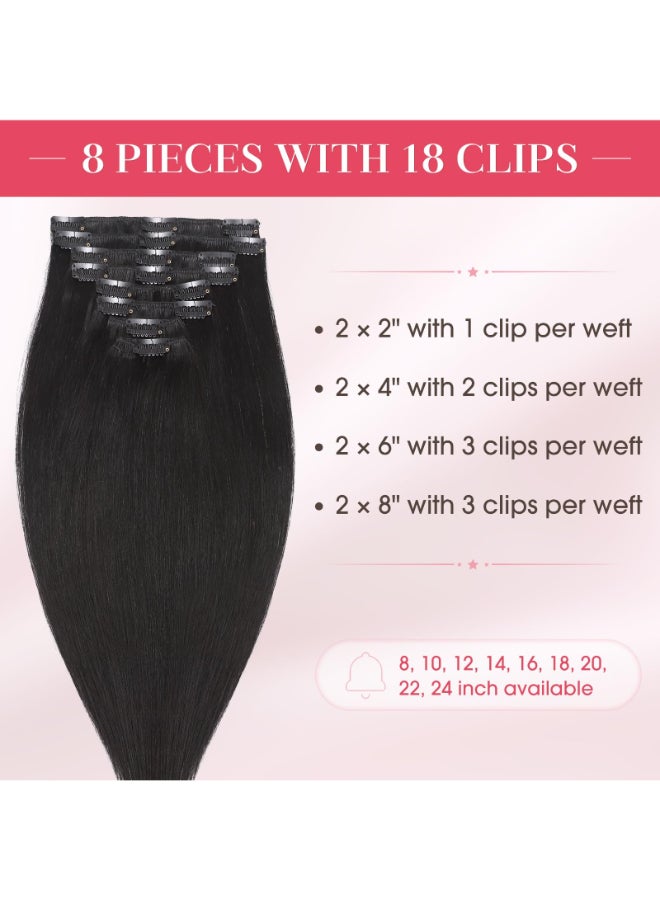 My Lady MYLADY Real Human Hair Clip In Extensions 18 Inch 8pcs Remy Real Hair Extension 100g Jet Black Silky Straight Full Head Soft Natural Clip In Human Hair Extension 1 - Image 4