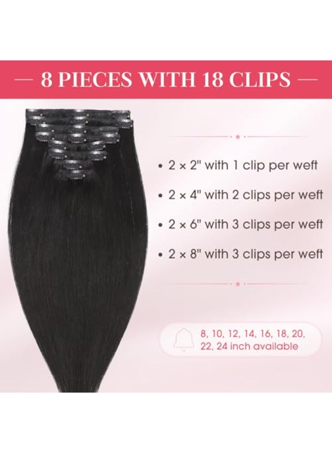 My Lady MYLADY Real Human Hair Clip In Extensions 18 Inch 8pcs Remy Real Hair Extension 100g Jet Black Silky Straight Full Head Soft Natural Clip In Human Hair Extension 1 - Image 3