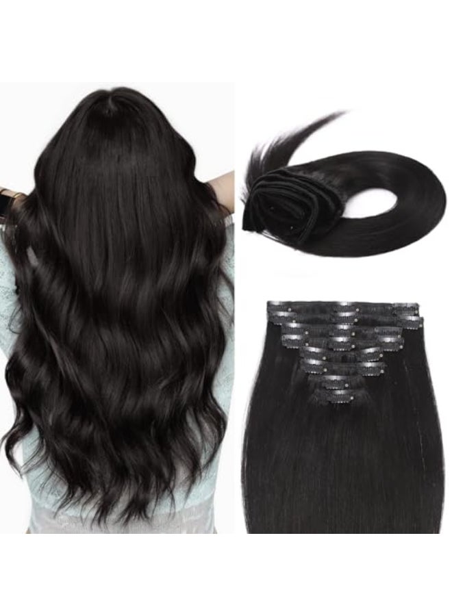 My Lady MYLADY Real Human Hair Clip In Extensions 18 Inch 8pcs Remy Real Hair Extension 100g Jet Black Silky Straight Full Head Soft Natural Clip In Human Hair Extension 1 - Image 1