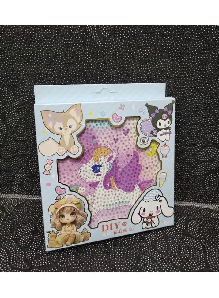 مجموعة الرسم الماسي للأطفال لتنمية مهارات التركيز والصبر وتحسين التنسيق البصري باستخدام إطار (يونيكورن) - Image 1