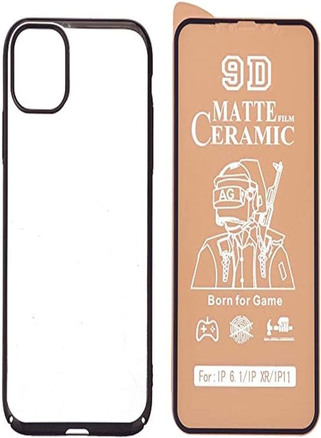 X-level hard slim back cover with metal frame and anti finger print ceramic screen protector for iphone 11 pro max - clear and black