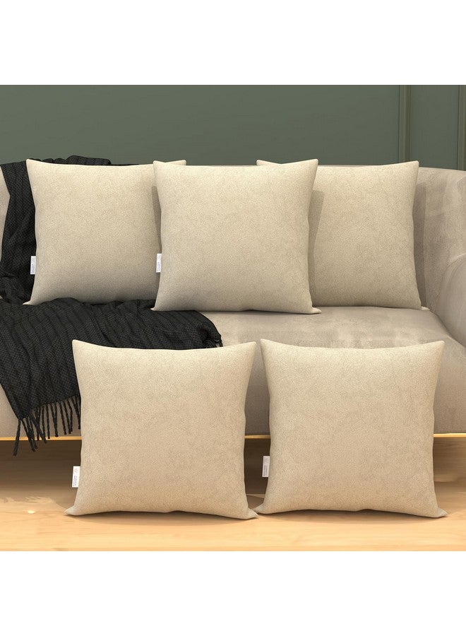 ماي ارمور مجموعة أغطية وسائد مخملية من ماي آرمور، مكونة من 5 قطع، مقاس 24 × 24 بوصة، ناعمة وفاخرة، مناسبة لغرفة النوم والأريكة والكرسي وغرفة المعيشة - لون كريمي - Image 1