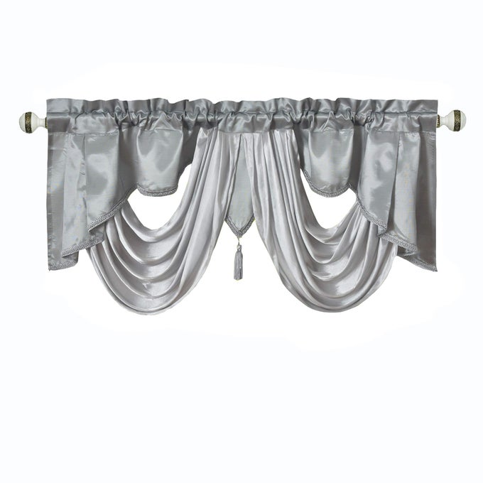 GOHD VALARIE FANCY WINDOW VALANCE 54 X 18 TAFFETA FABRIC WITH SOFT SATIN SWAG ADD SOME ROYAL LUXRUY ACCENT TO YOUR HOME GREY