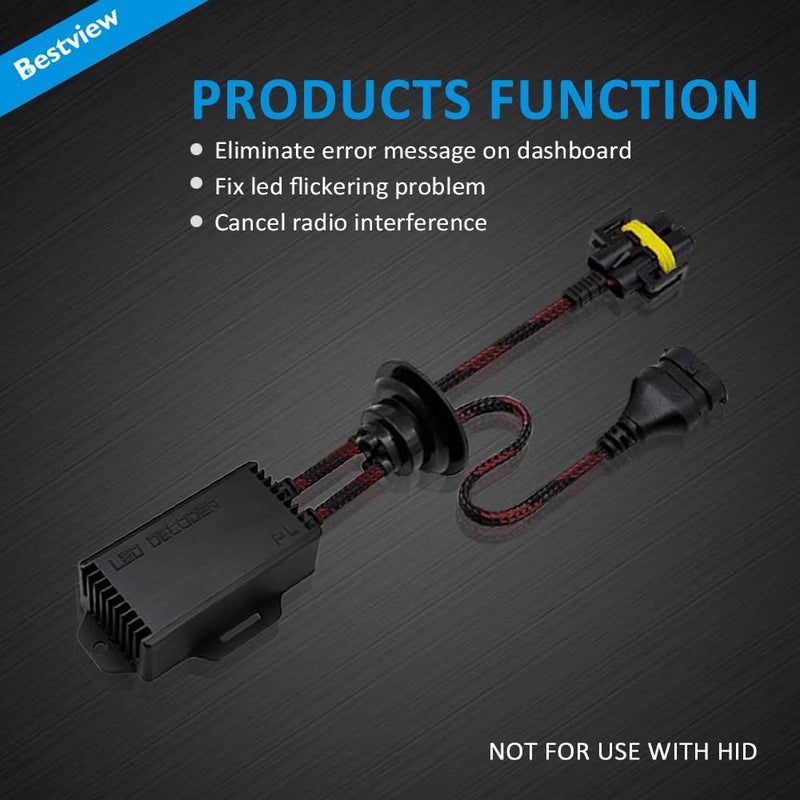 Bestview 2PCS H8 H9 H11 LED Light Canbus Decoder: Anti Flicker Harness, Resistor Decoders Error Free, LED Warning Canceller Resistor Adapter, H8 Canbus Decoder Upgrade with Waterproof Rubber Ring - Image 5