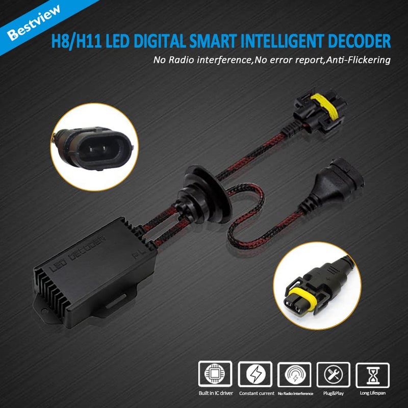Bestview 2PCS H8 H9 H11 LED Light Canbus Decoder: Anti Flicker Harness, Resistor Decoders Error Free, LED Warning Canceller Resistor Adapter, H8 Canbus Decoder Upgrade with Waterproof Rubber Ring - Image 3
