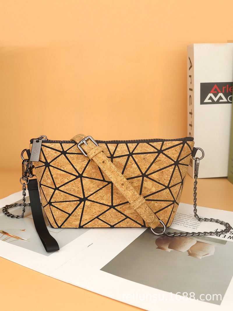 Cork Bark Wood Series Geometric Diamond Bag Personalized Large Capacity Bark Pu Material Diamond-Shaped Shoulder Crossbody Bag - Image 2