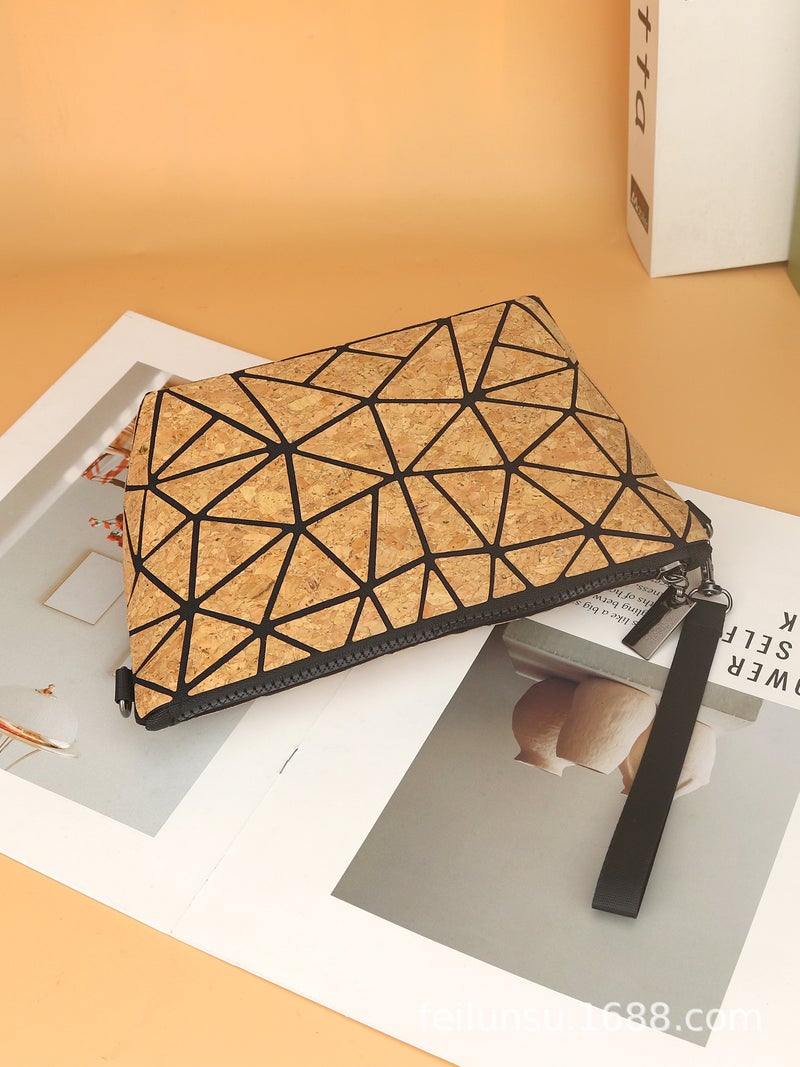Cork Bark Wood Series Geometric Diamond Bag Personalized Large Capacity Bark Pu Material Diamond-Shaped Shoulder Crossbody Bag - Image 4