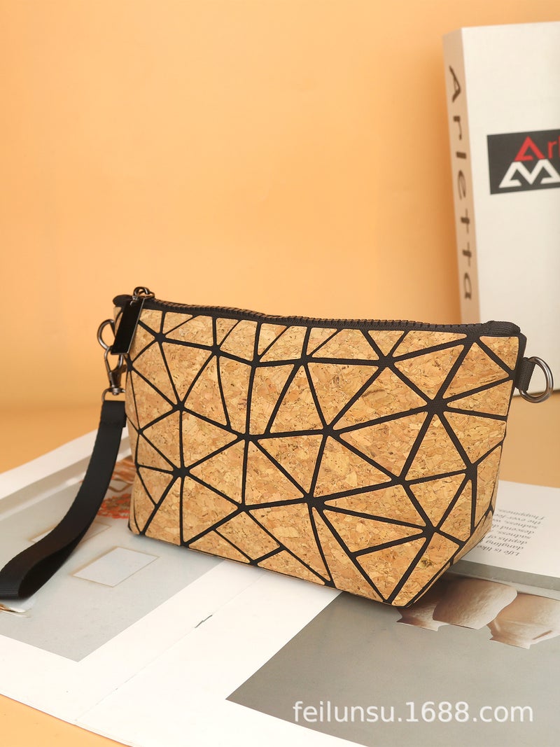 Cork Bark Wood Series Geometric Diamond Bag Personalized Large Capacity Bark Pu Material Diamond-Shaped Shoulder Crossbody Bag - Image 3