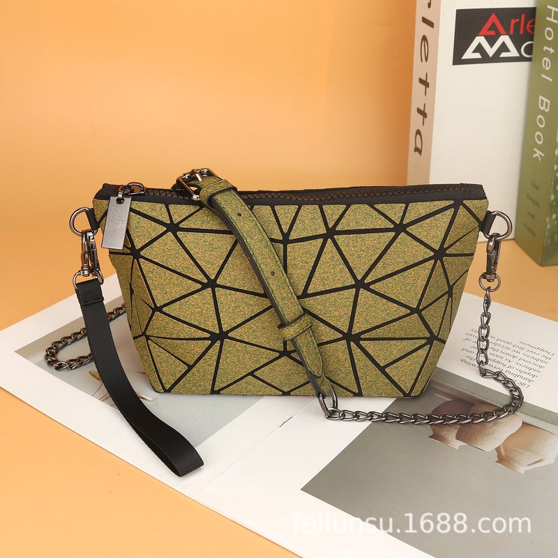 Cork Bark Wood Series Geometric Diamond Bag Personalized Large Capacity Bark Pu Material Diamond-Shaped Shoulder Crossbody Bag - Image 1