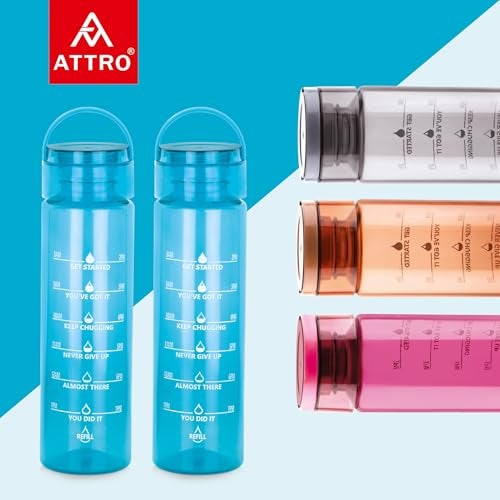 ATTRO Oxy Motivational 1000ml Water Bottle - Time Markers & Inspirational Slogans Mentioned Encourages More Water Intake, Easy-to-Carry Handle- Set of 2 Blue, Plastic - Image 3