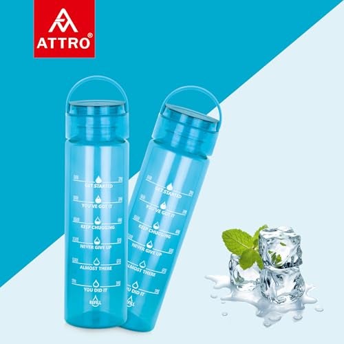 ATTRO Oxy Motivational 1000ml Water Bottle - Time Markers & Inspirational Slogans Mentioned Encourages More Water Intake, Easy-to-Carry Handle- Set of 2 Blue, Plastic - Image 4